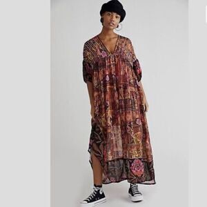 Free People Too Much To Dream Floral Tiered Maxi with Slip Size L